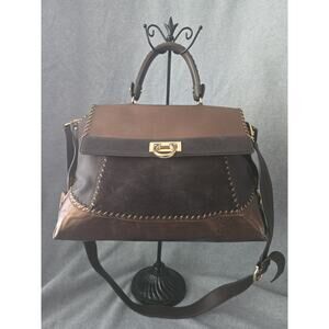 Salvatore Ferragamo Made In Italy Top Handle 2 Tone Calfskin Gold Hardware